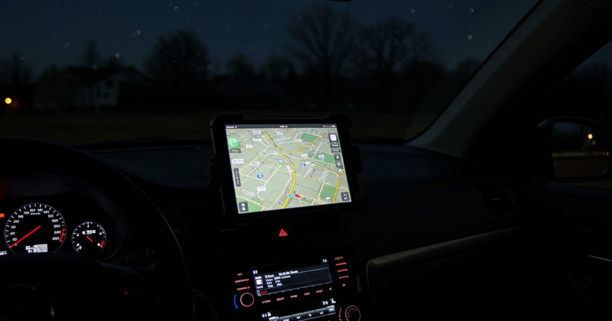 夜間運転中にカーナビを表示するダッシュボードタブレットホルダー