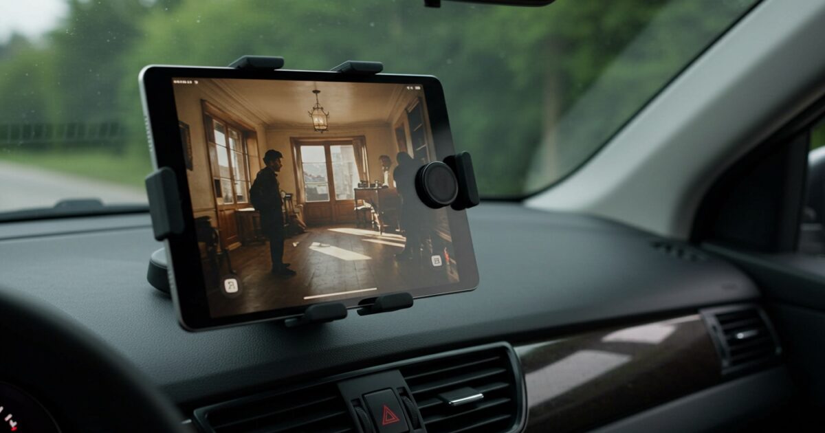 動画を再生中のタブレットを保持する車載ホルダー